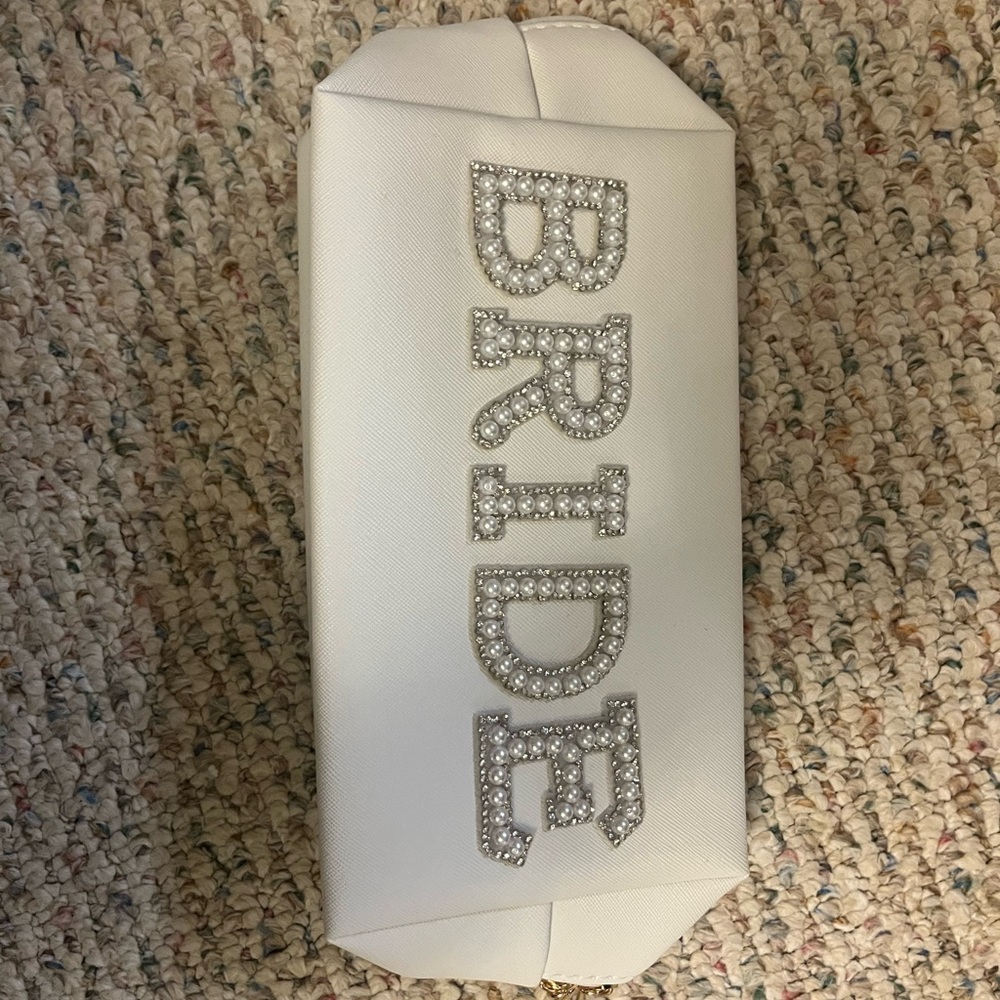 White Bride Clutch with Rhinestone Letters
